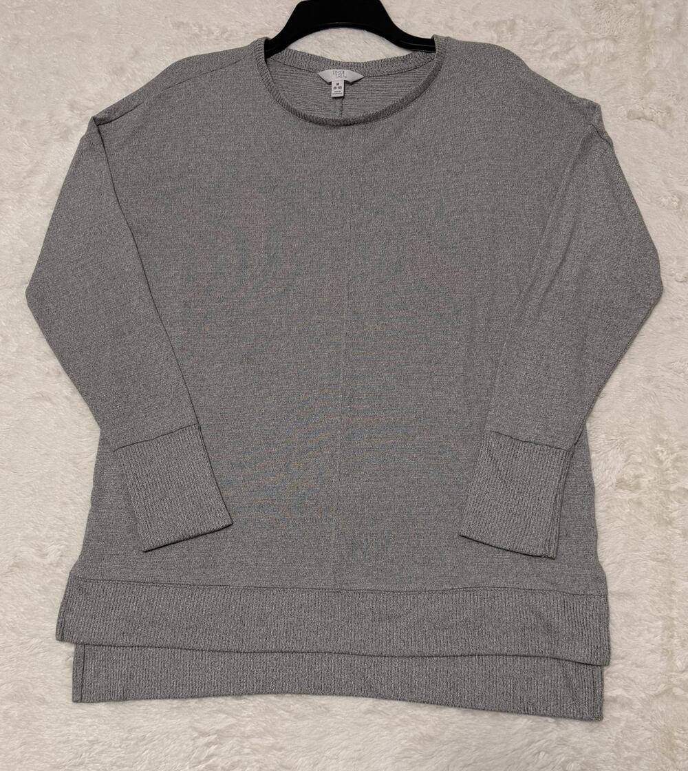 Time and Tru Womens Ribbed Knit Tunic Sweater Top Gray M 8-10 Drop Arm